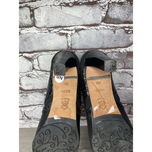 Brighton Rizzo Black Leather Silver Elastic Heel Ankle Booties Women 10M US/41EU - Picture 9 of 16